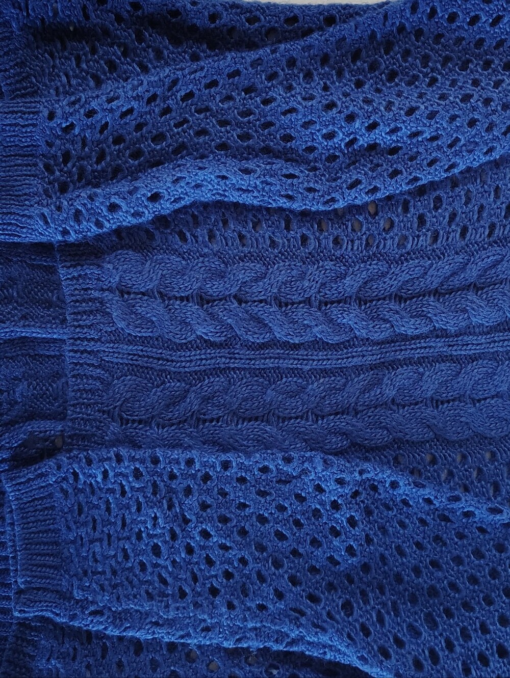 Blue Open Knit Cable Knit Sweater Oversized Wool Blend Pullover - Picture 7 of 7